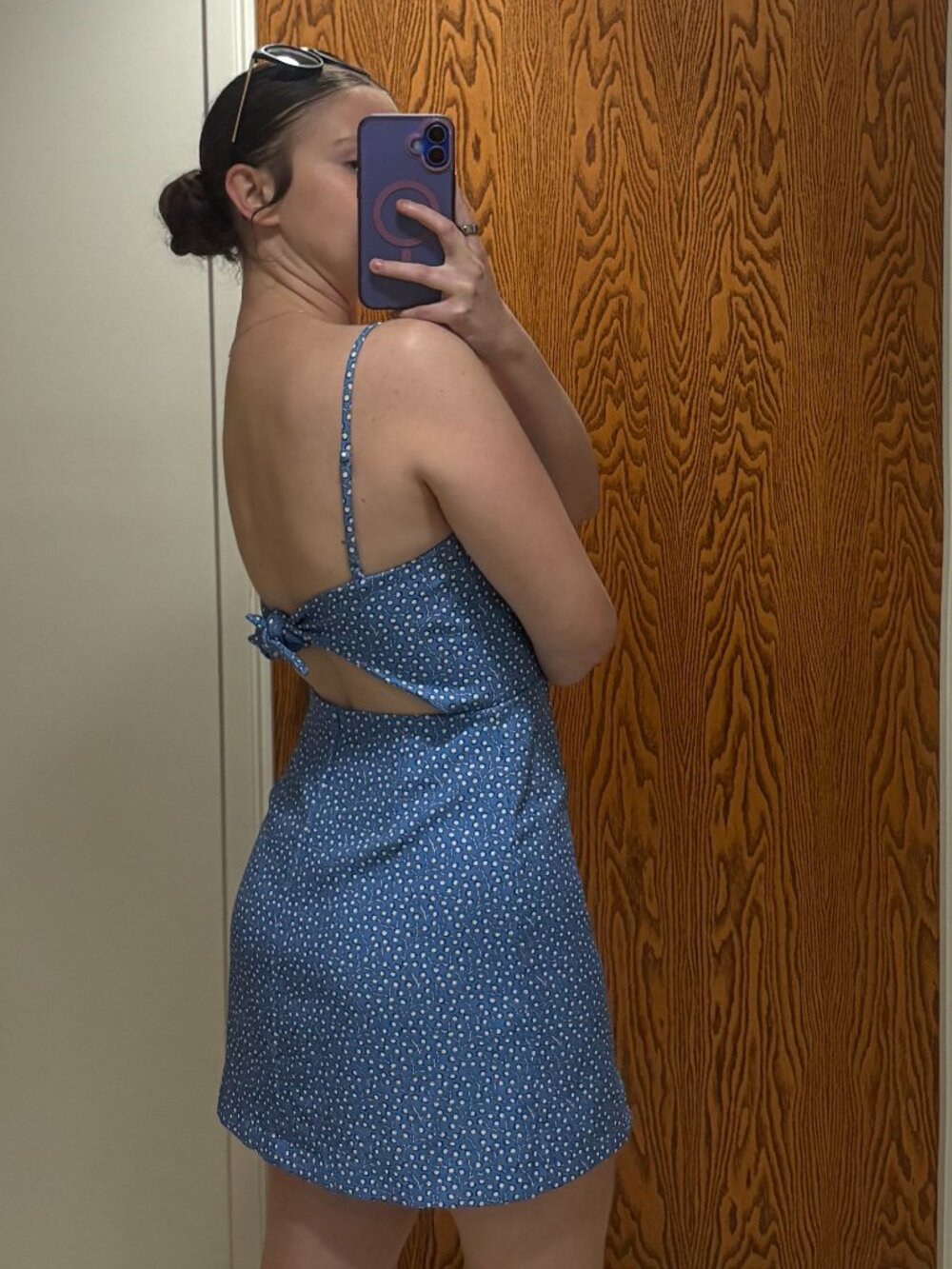 French Connection Strapless Tie Back Blue and White Floral Pattern Mini Dress XS - Picture 2 of 5